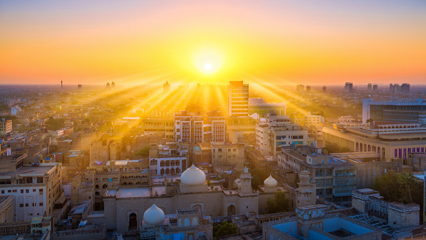 City at dawn — unified streams of light across society