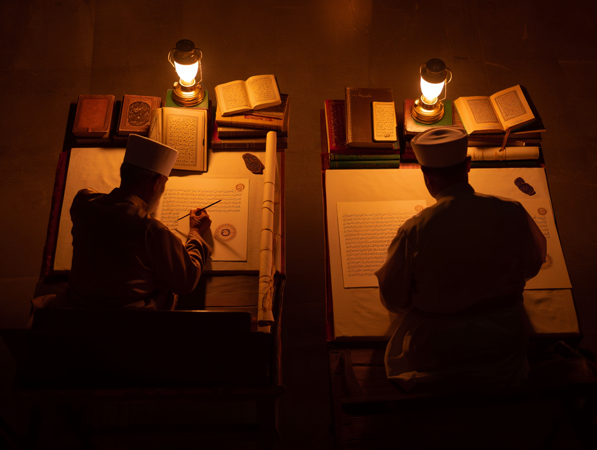 Symbolic scene representing two independent fatwas